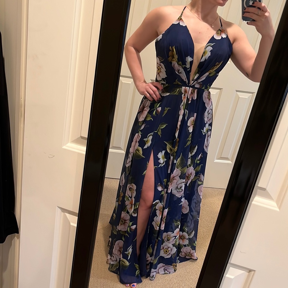 Navy Blue Floral Gown